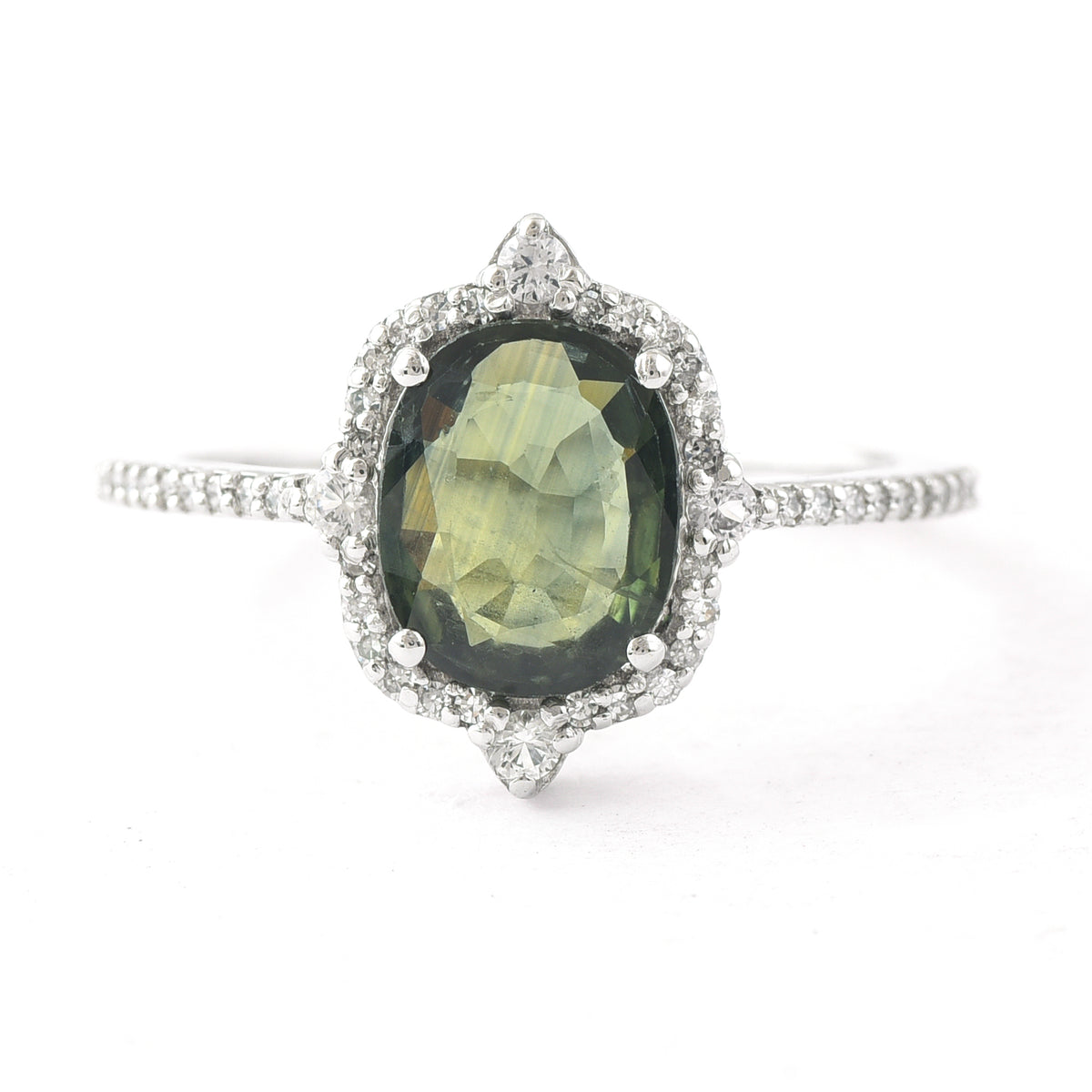 1.91 Ct Oval Mixed Cut Natural Green Sapphire 950 Platinum Ring