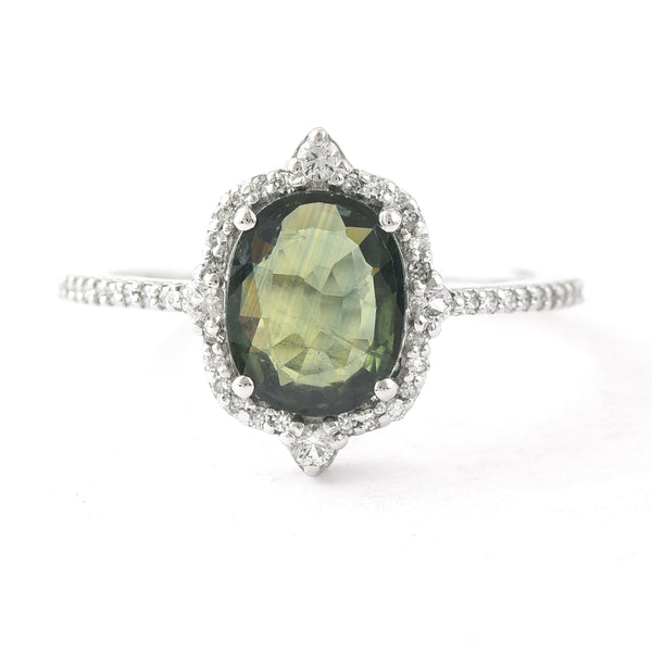 1.91 Ct Oval Mixed Cut Natural Green Sapphire 950 Platinum Ring