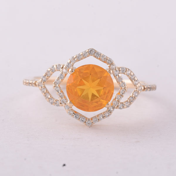 1.03 Ct Round Br.Opal 9K Gold Ring