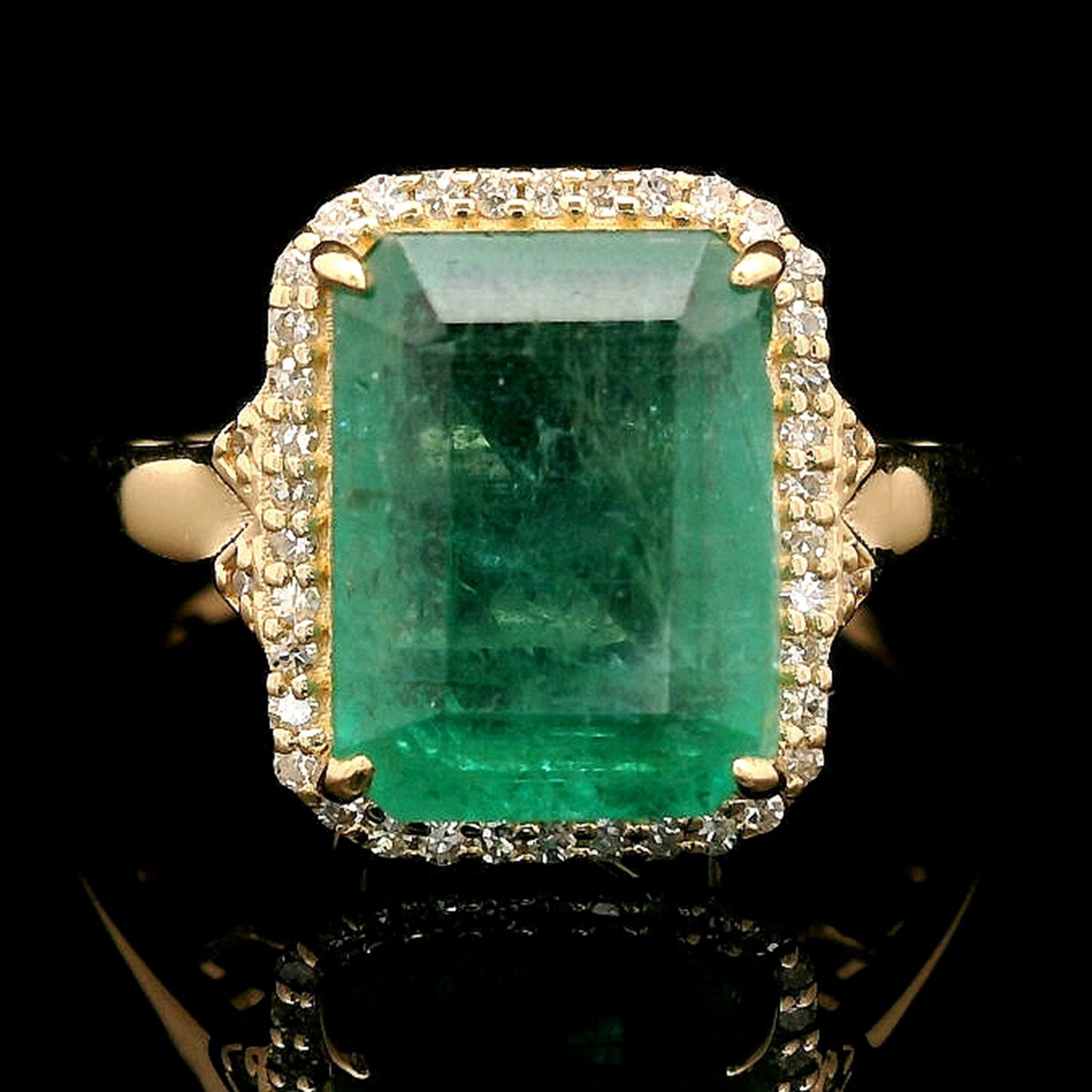 4.26 Ct Octagon Step Cut Natural Emerald 14K Gold Ring