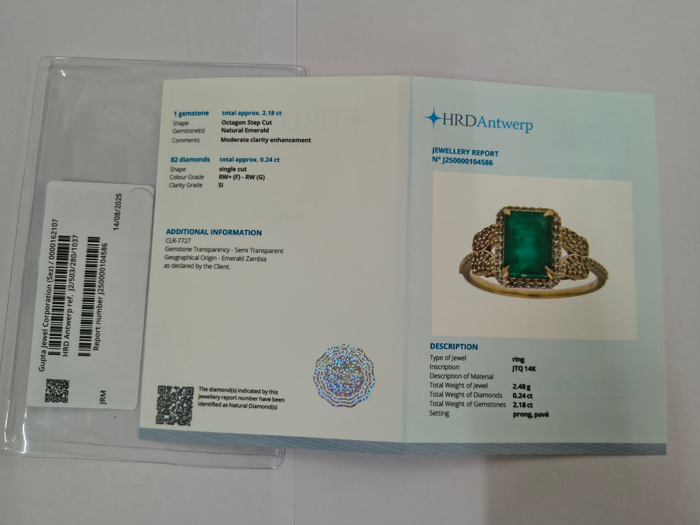 2.42 Ct Octagon Step Cut Natural Emerald 14K Gold Ring