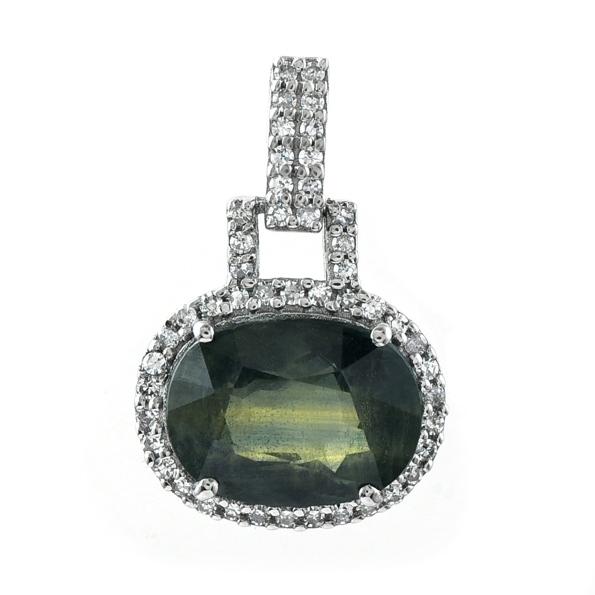 3.24 Ct Oval Mixed Cut Natural Green Sapphire 950 Platinum Pendant