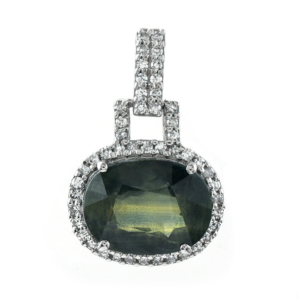3.24 Ct Oval Mixed Cut Natural Green Sapphire 950 Platinum Pendant