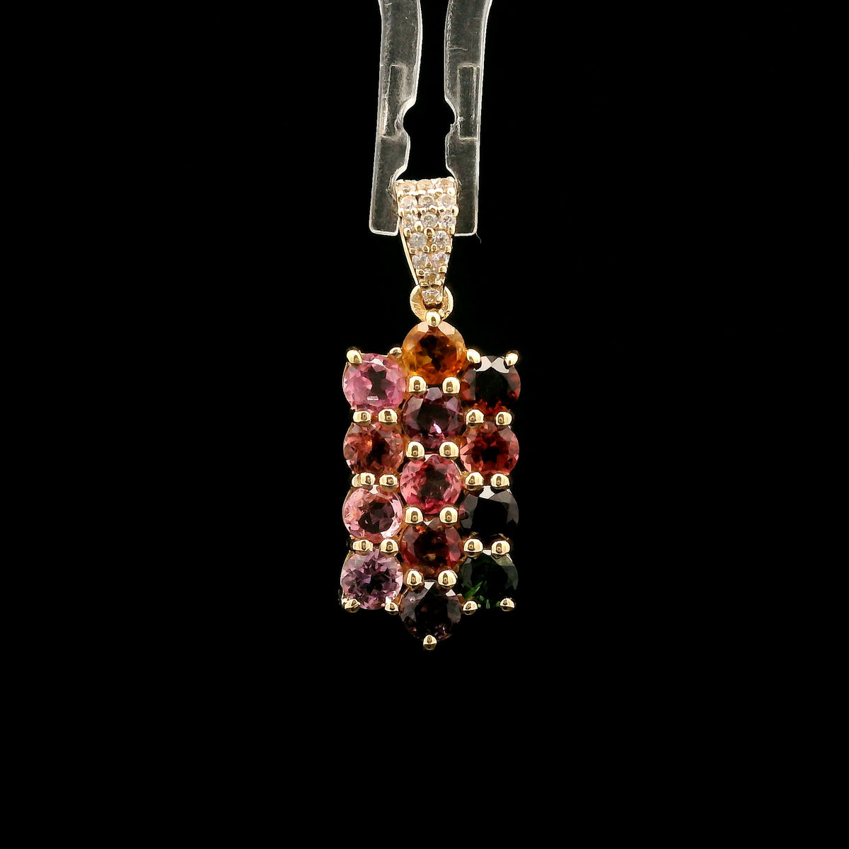 1.69 Ct Round Multi Tourmaline 14K Gold Pendant