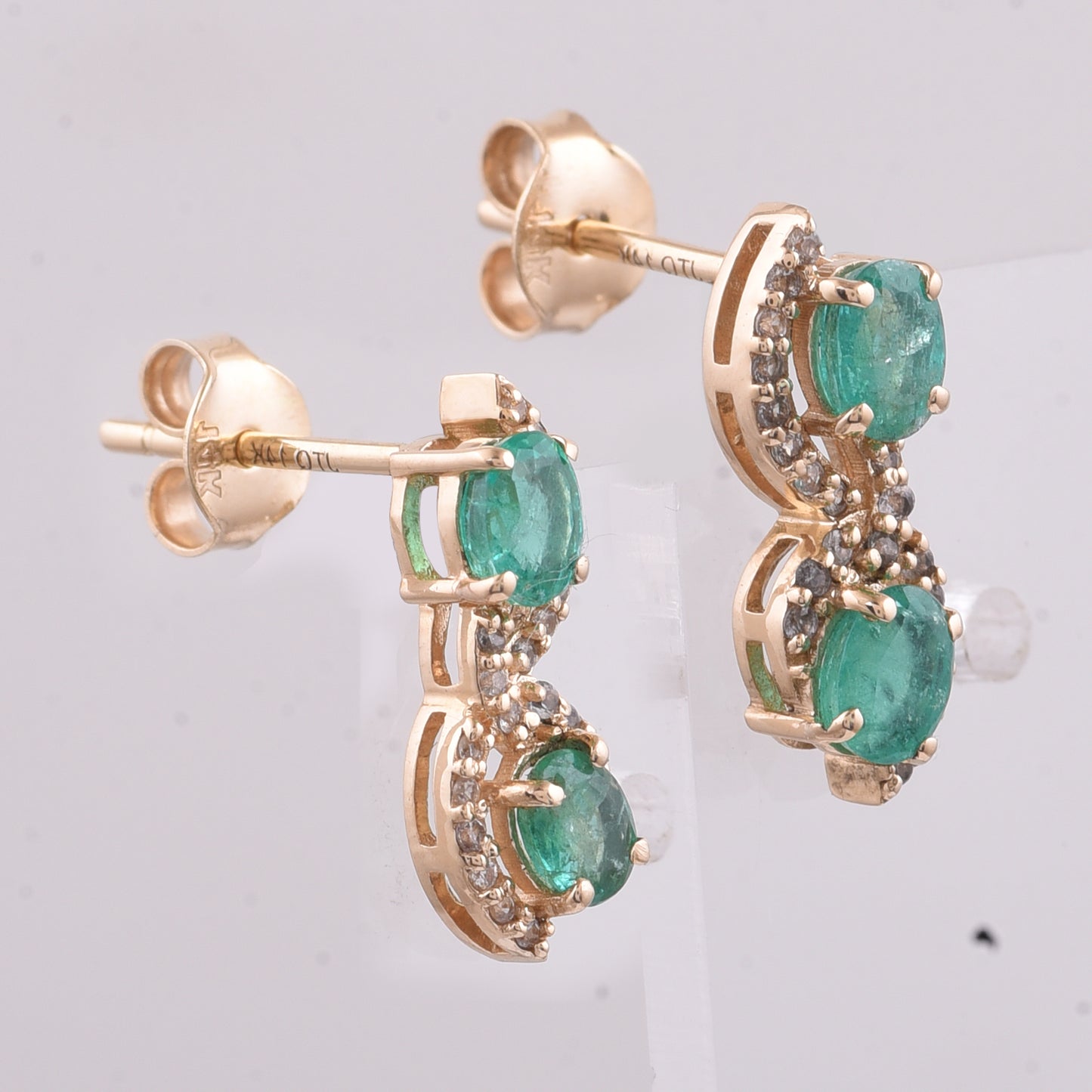 1.07 Ct Oval Natural Emerald 14K Gold Earrings