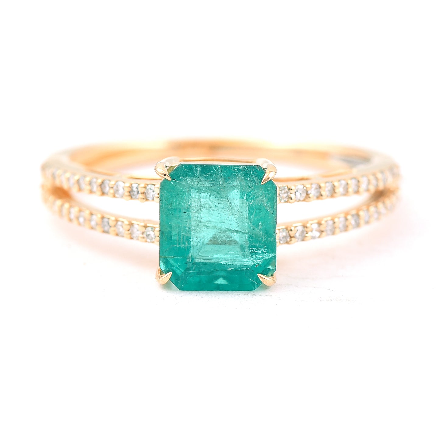 1.92 Ct Octagon Step Cut Natural Emerald 14K Gold Ring