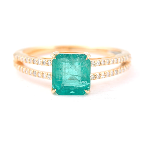 1.92 Ct Octagon Step Cut Natural Emerald 14K Gold Ring