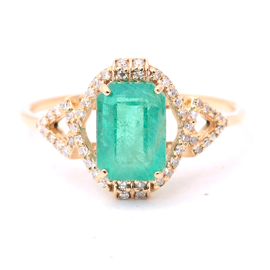 1.89 Ct Octagon Step Cut Natural Emerald 14K Gold Ring