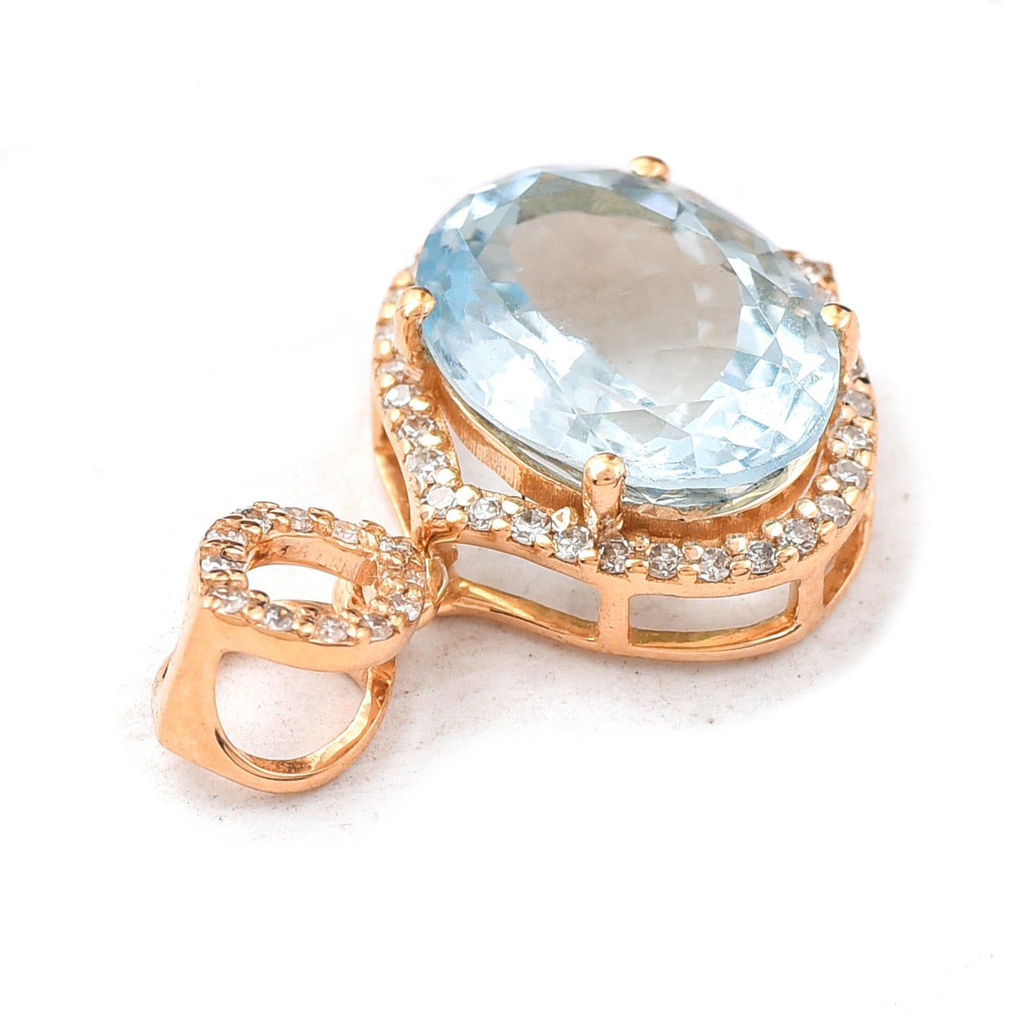 2.39 Ct Oval Mixed Cut Natural Aquamarine 14K Gold Pendant