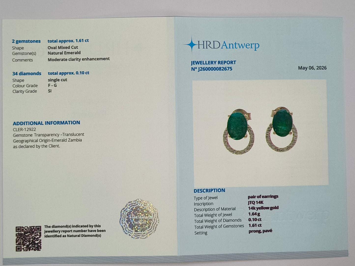1.71 Ct Oval Mixed Cut Natural Emerald 14K Gold Earrings