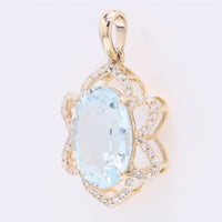 2.95 Ct Oval Mixed Cut Natural Aquamarine 14K Gold Pendant