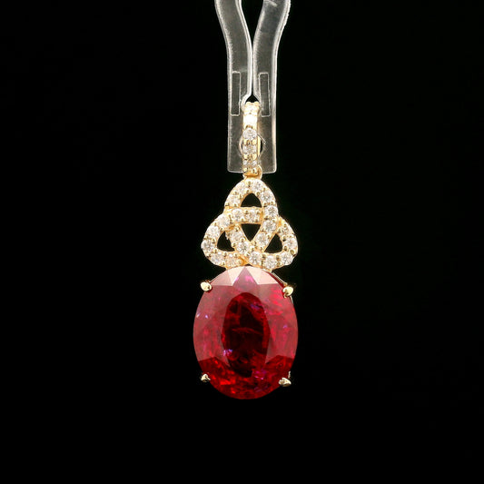 5.86 Ct Oval Mixed Cut Lab Grown Ruby 14K Gold Pendant