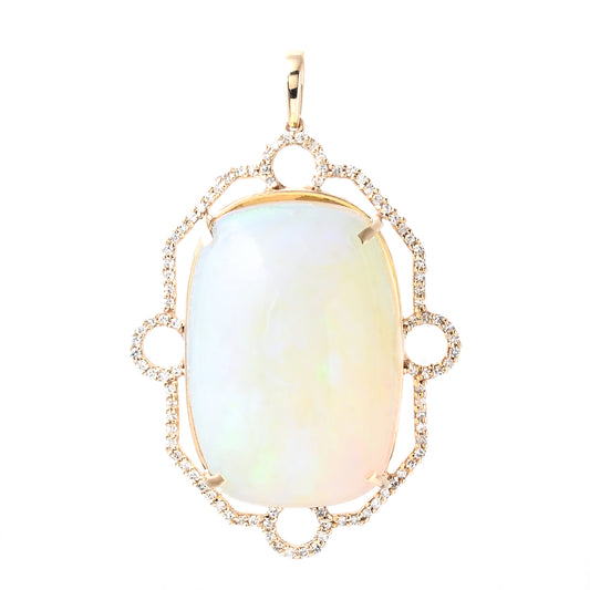 26.76 Ct Rectangular Cushion Cabochon Natural Opal 14K Gold Pendant