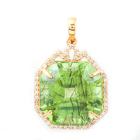 13.74 Ct Octagon Step Cut Natural Peridot 14K Gold Pendant