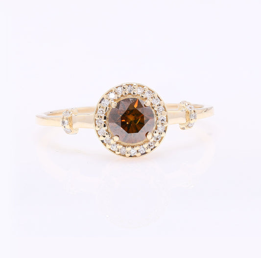 0.53 Ct Round Red Diamond 14K Gold Ring