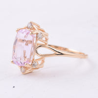 4.36 Ct Cushion Natural Kunzite 14K Gold Ring