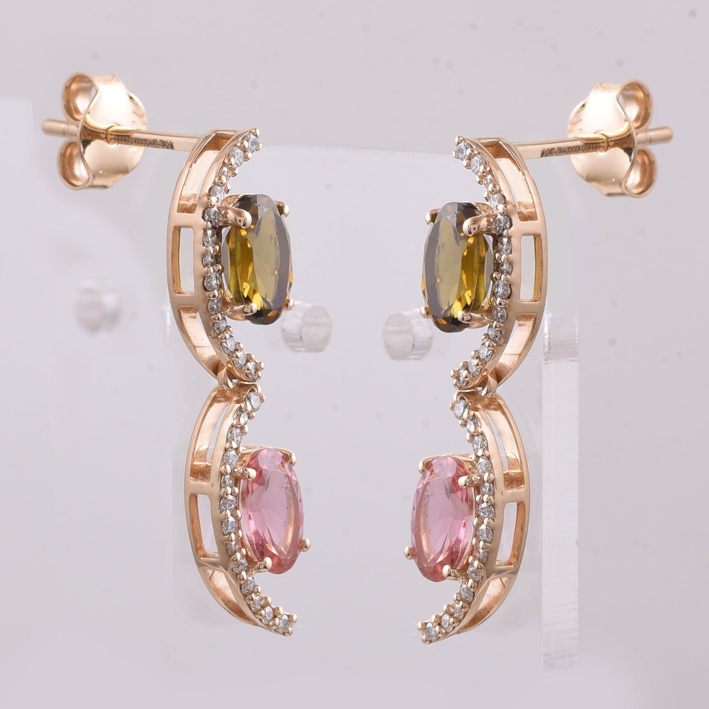 2.31 Ct Oval Mixed Cut Natural Tourmaline 14K Gold Earrings