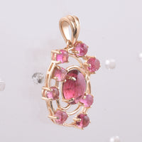 2.60 Ct Oval Cabochon Cut, Round Cabochon Cut Natural Pink Tourmaline 14K Gold Pendant