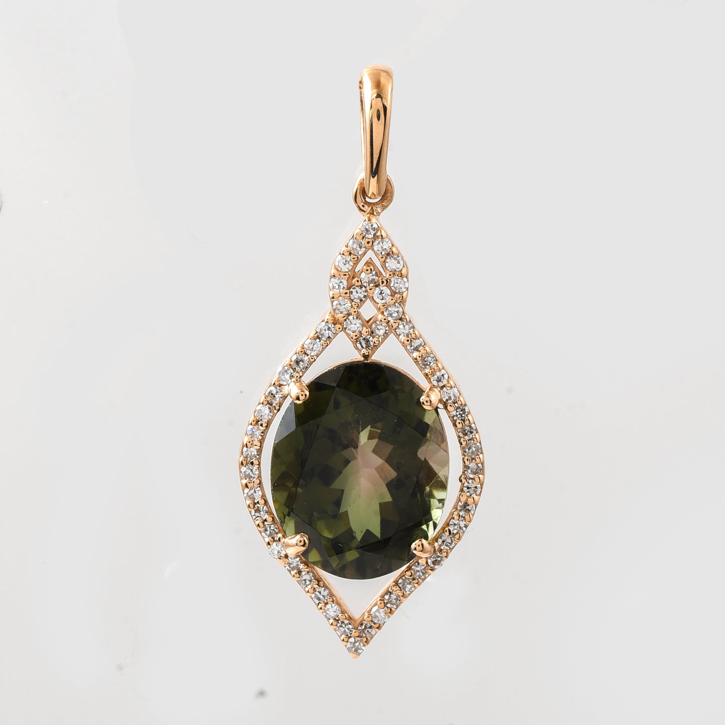 3.44 Ct Oval Mixed Cut Natural Tourmaline 14K Gold Pendant