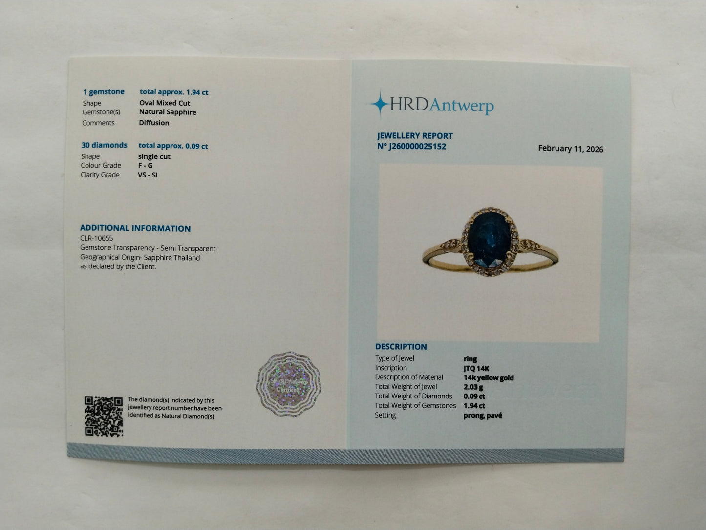 2.03 Ct Oval Mixed Cut Natural Sapphire 14K Gold Ring