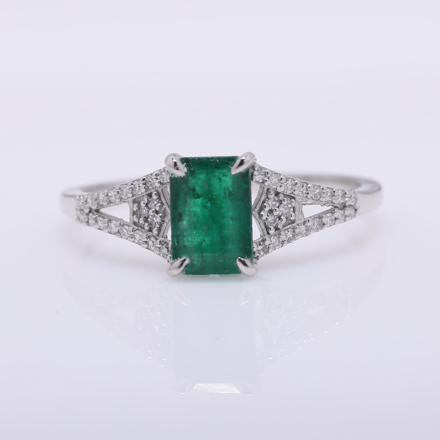 1.10 Ct Octagon Step Cut Natural Emerald 950 Platinum Ring