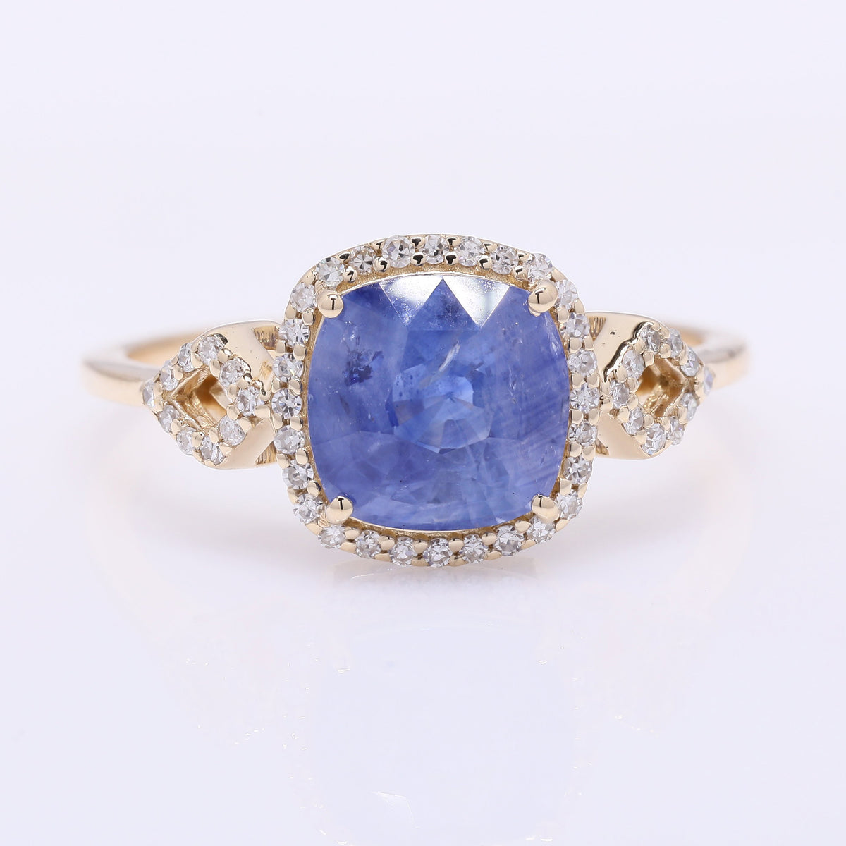 2.57 Ct Cushion Mixed Cut Natural Sapphire 14K Gold Ring