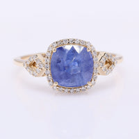 2.57 Ct Cushion Mixed Cut Natural Sapphire 14K Gold Ring