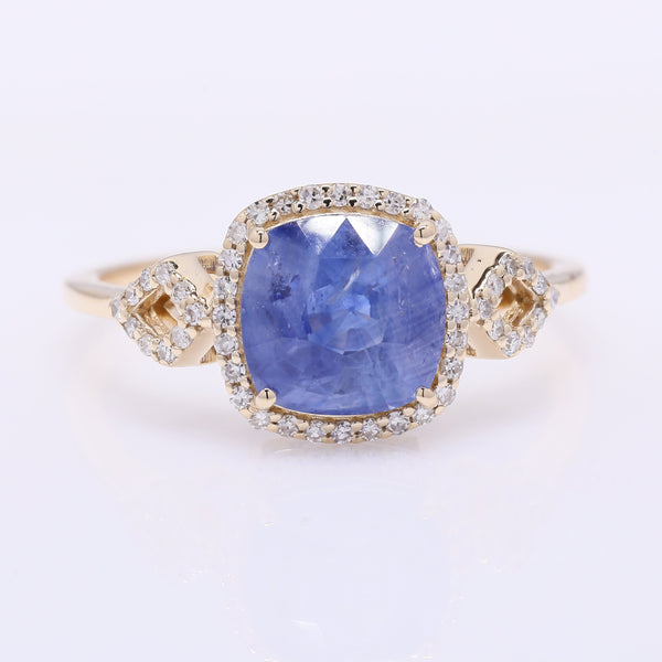 2.57 Ct Cushion Mixed Cut Natural Sapphire 14K Gold Ring