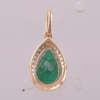 2.04 Ct Pear Mixed Cut Natural Emerald 14K Gold Pendant