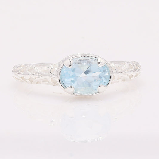 1.60 Ct Oval Blue Topaz 925 Silver Ring
