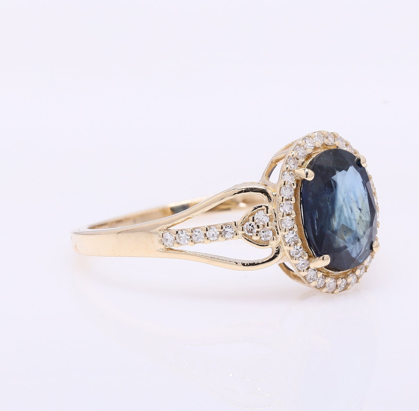 1.67 Ct Oval Mixed Cut Natural Sapphire 14K Gold Ring