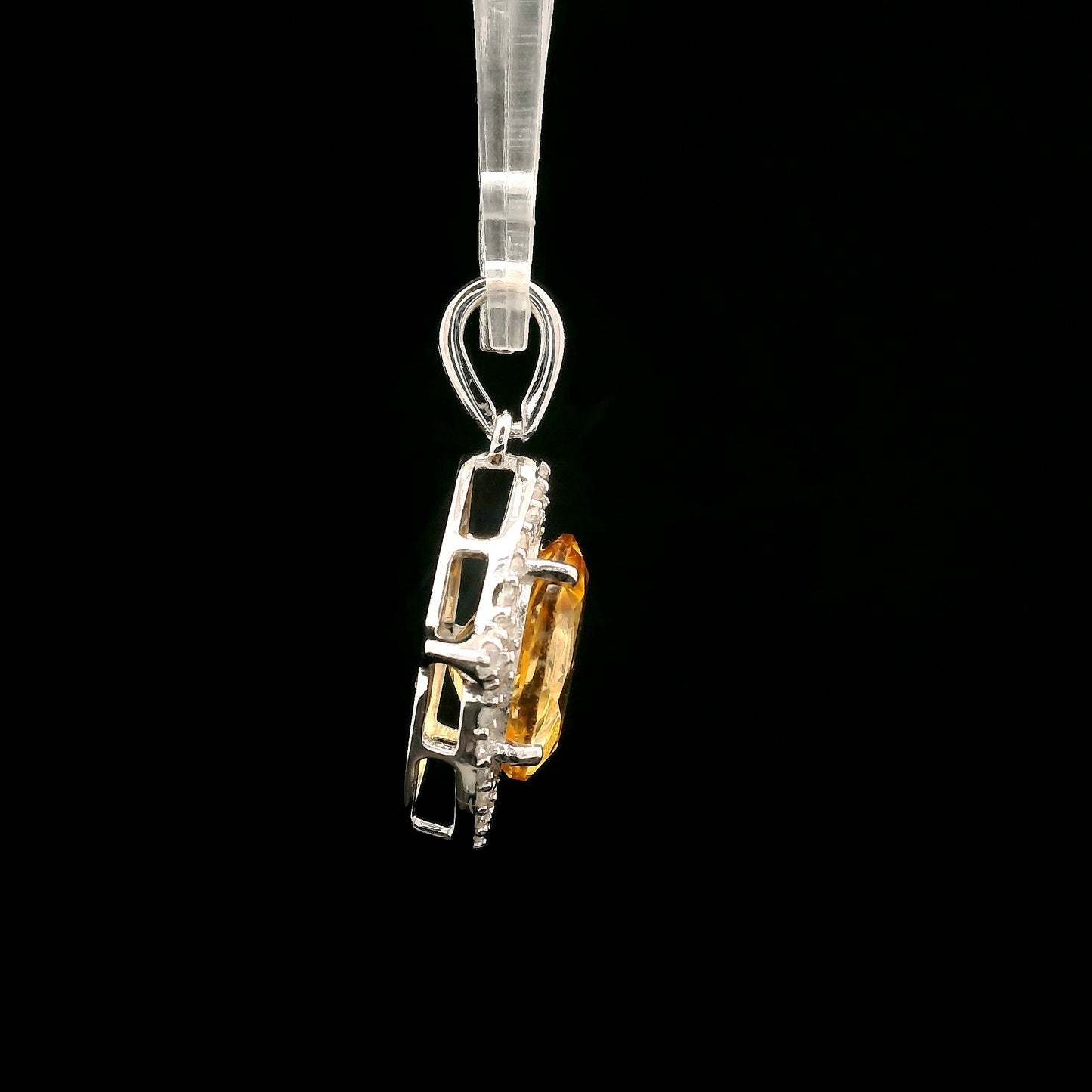 2.63 Ct Oval Citrine, White Zircon 925 Sterling Silver Pendant