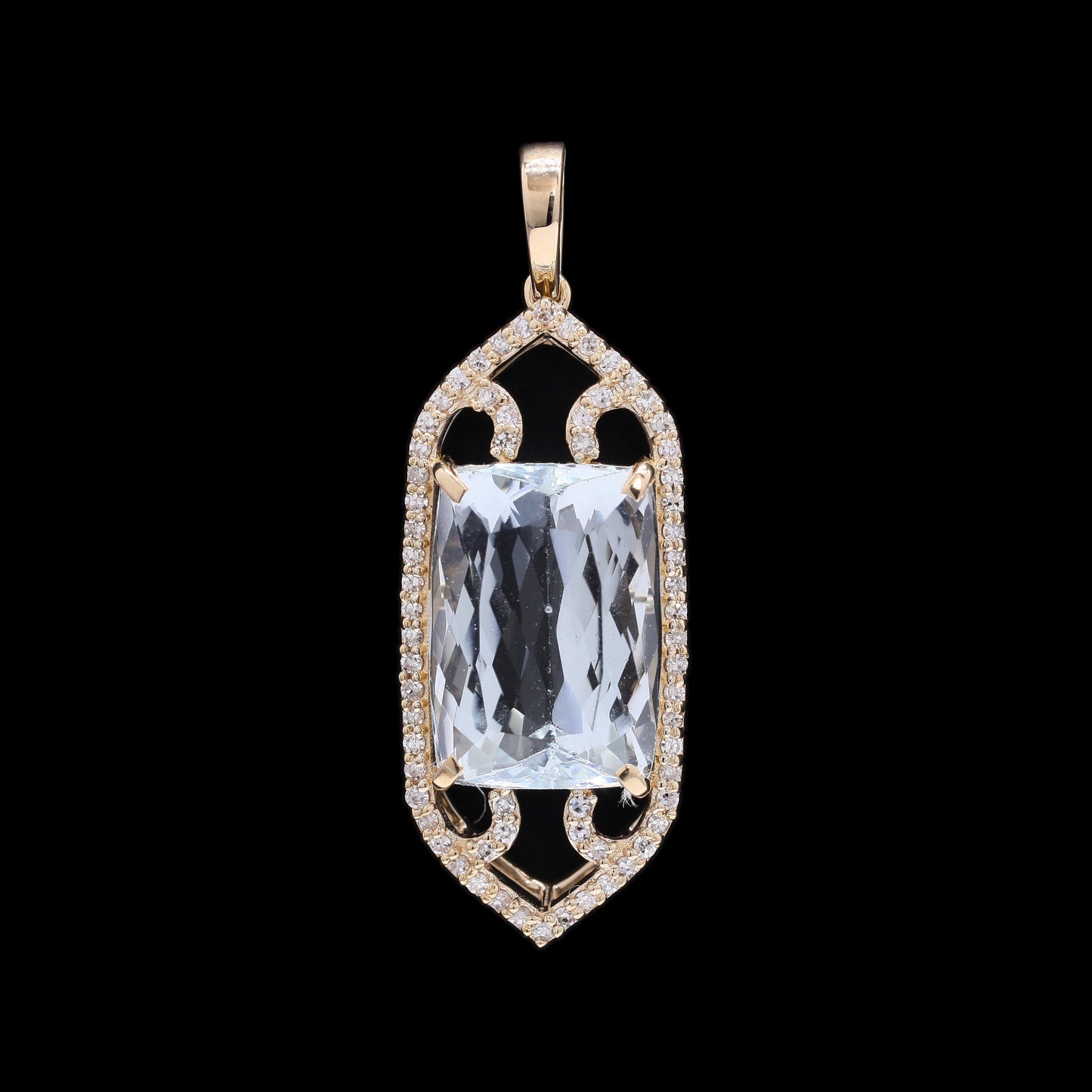 5.18 Ct Cushion Mixed Cut Natural Aquamarine 14K Gold Pendant