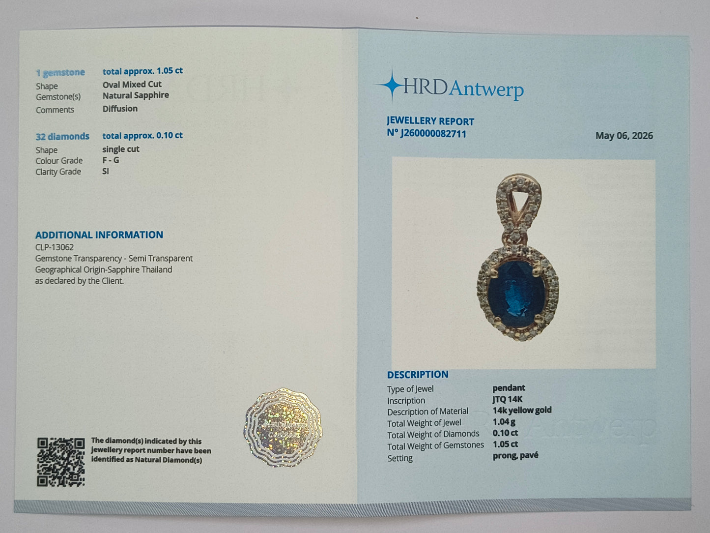 1.15 Ct Oval Mixed Cut Natural Sapphire 14K Gold Pendant