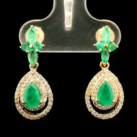 1.63 Ct Pear Emerald 14K Gold Earrings