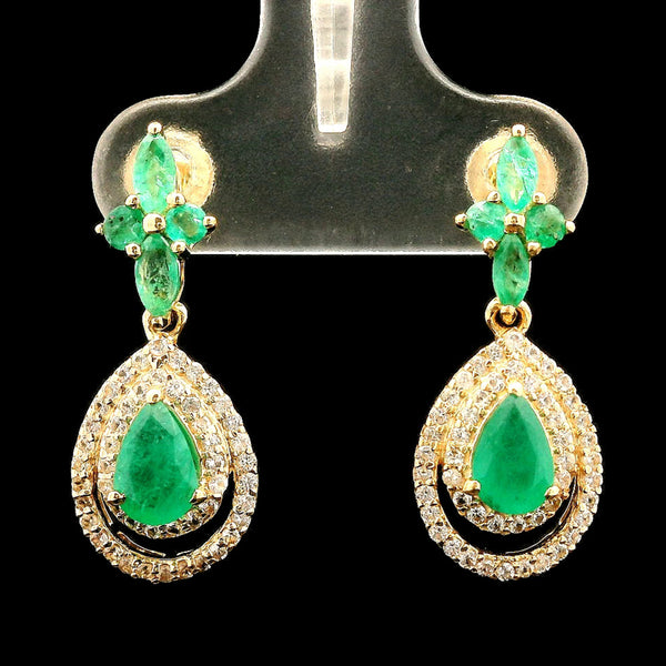 1.63 Ct Pear Emerald 14K Gold Earrings