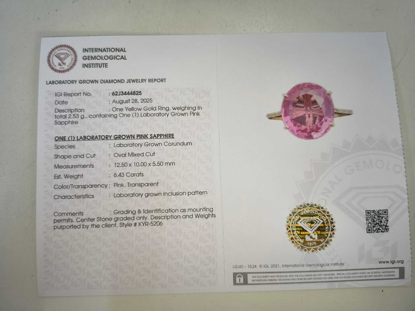 6.50 Ct Oval Mixed Cut Lab Grown Pink Sapphire 14K Gold Ring