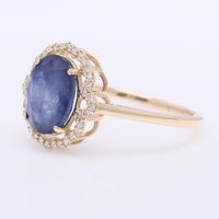 2.89 Ct Oval Mixed Cut Natural Sapphire 14K Gold Ring