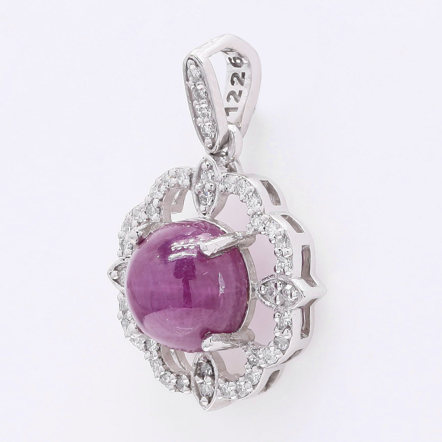 2.27 Ct Round Cabochon Cut Natural Ruby 950 Platinum Pendant