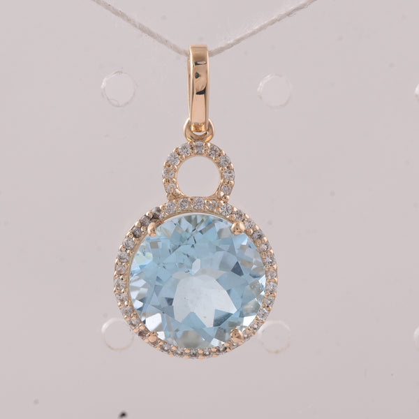4.10 Ct Round Blue Topaz 9K Gold Pendant