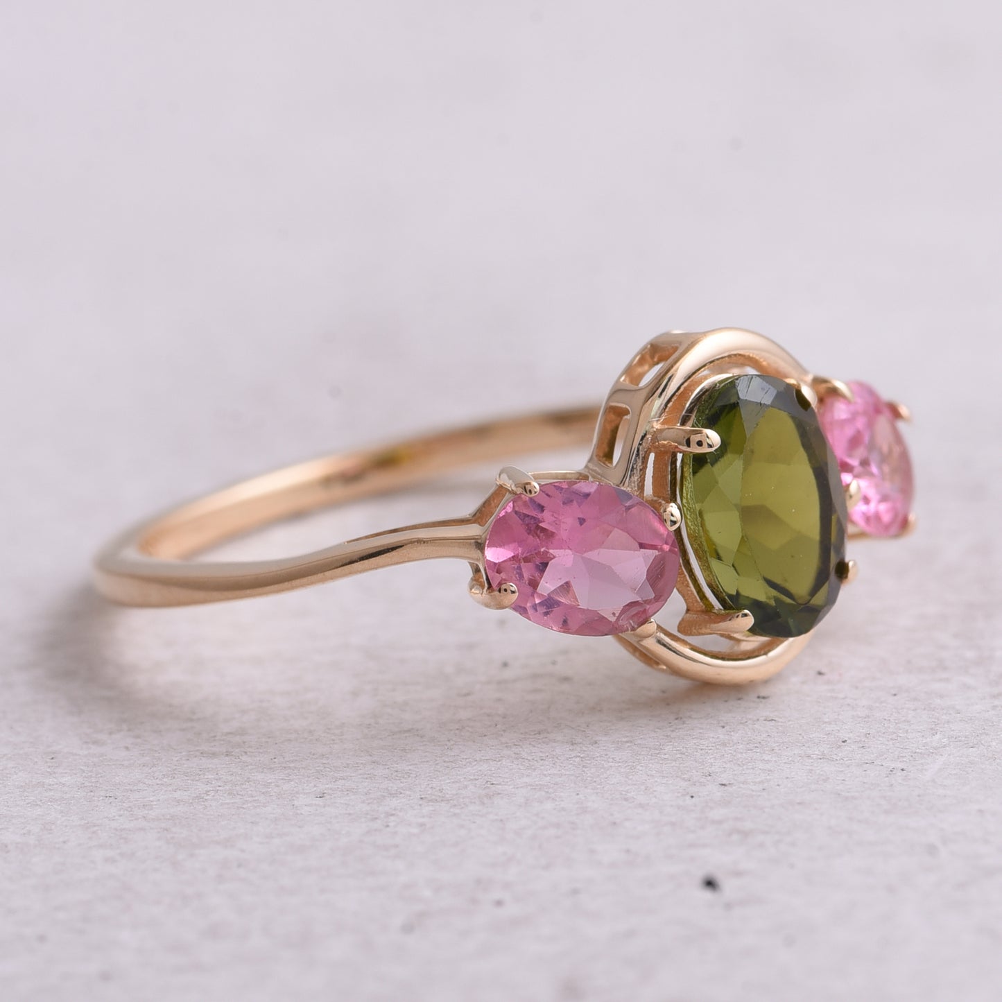1.28 Ct Oval Natural Multi-Coloured Tourmaline 14K Gold Ring