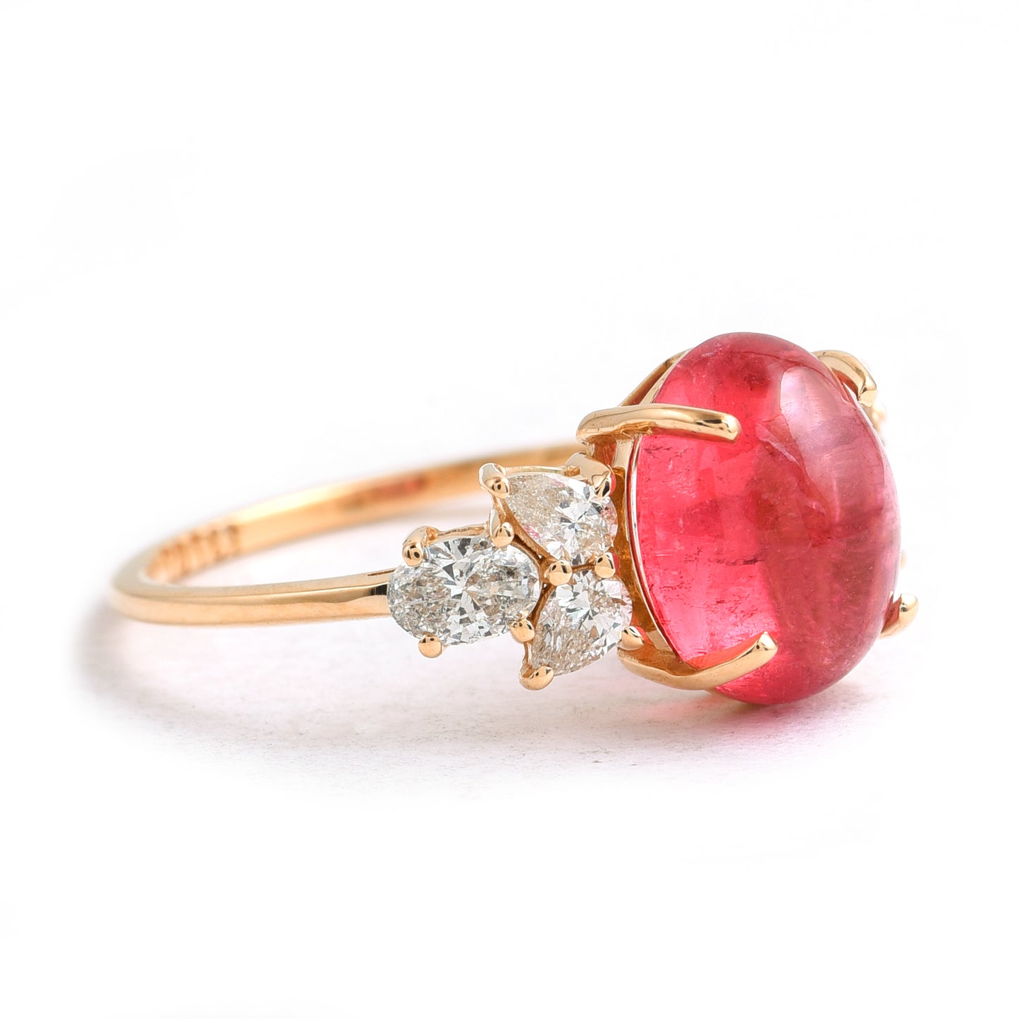 1.54 Ct Oval Cabochon Cut Natural Pink Tourmaline 14K Gold Ring