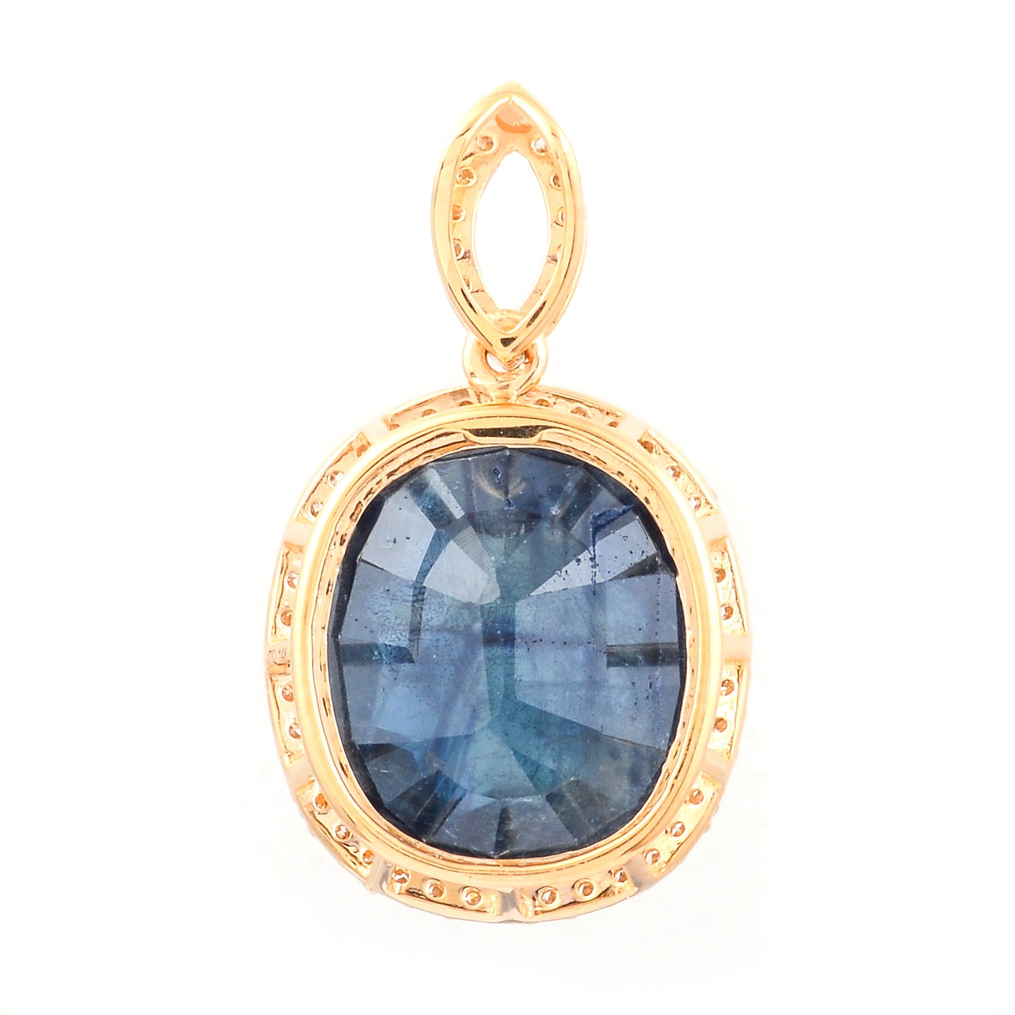 7.08 Ct Oval Mixed Cut Natural Sapphire 14K Gold Pendant