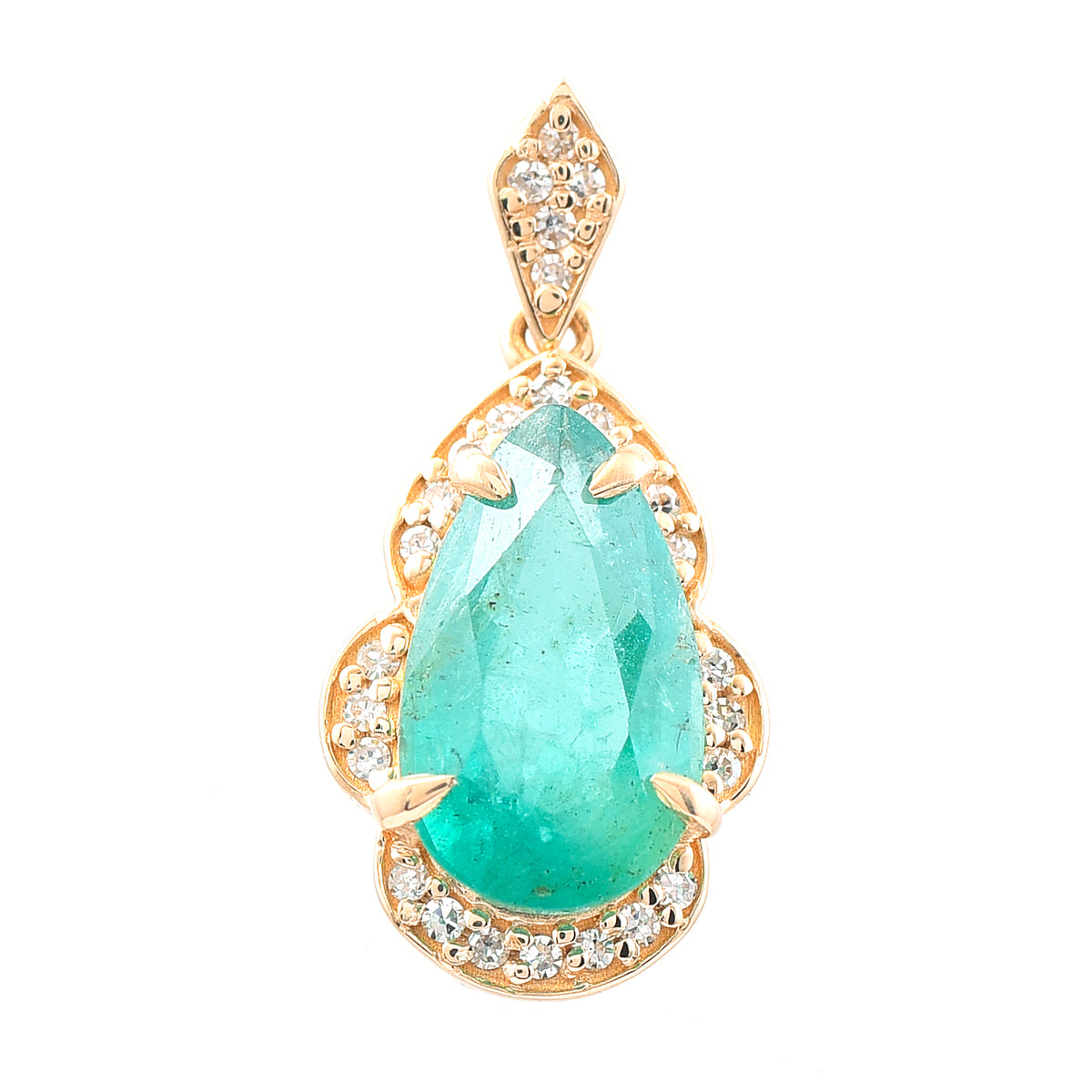1.67 Ct Pear Mixed Cut Natural Emerald 14K Gold Pendant