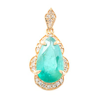 1.67 Ct Pear Mixed Cut Natural Emerald 14K Gold Pendant
