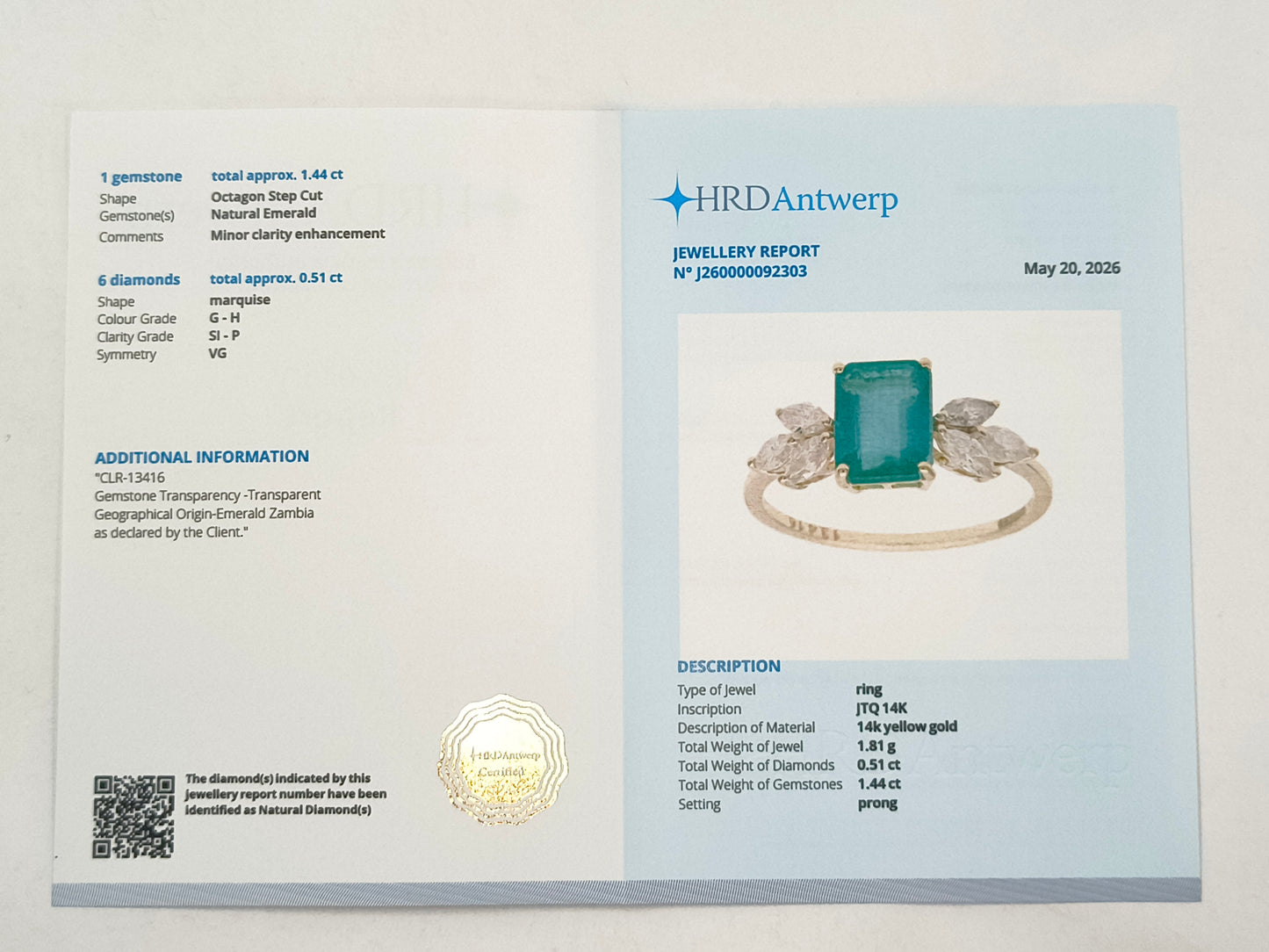 1.95 Ct Octagon Emerald 14K Gold Ring