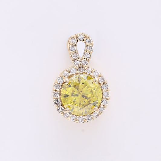 0.79 Ct Round Yellow Diamond 14K Gold Pendant