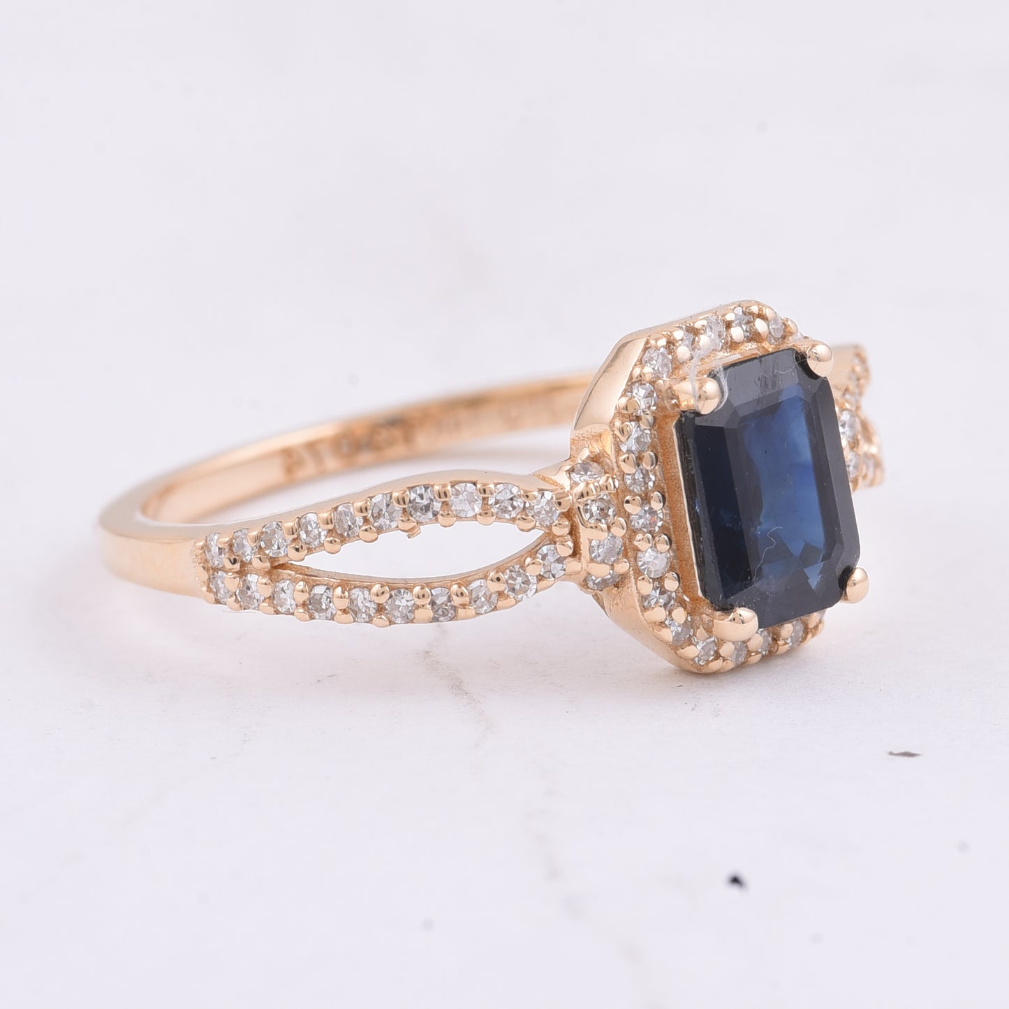 1.08 Ct Octagon Step Cut Natural Sapphire 14K Gold Ring