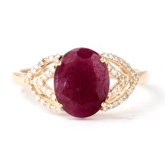 2.27 Ct Oval Mixed Cut Natural Corundum Ruby 14K Gold Ring