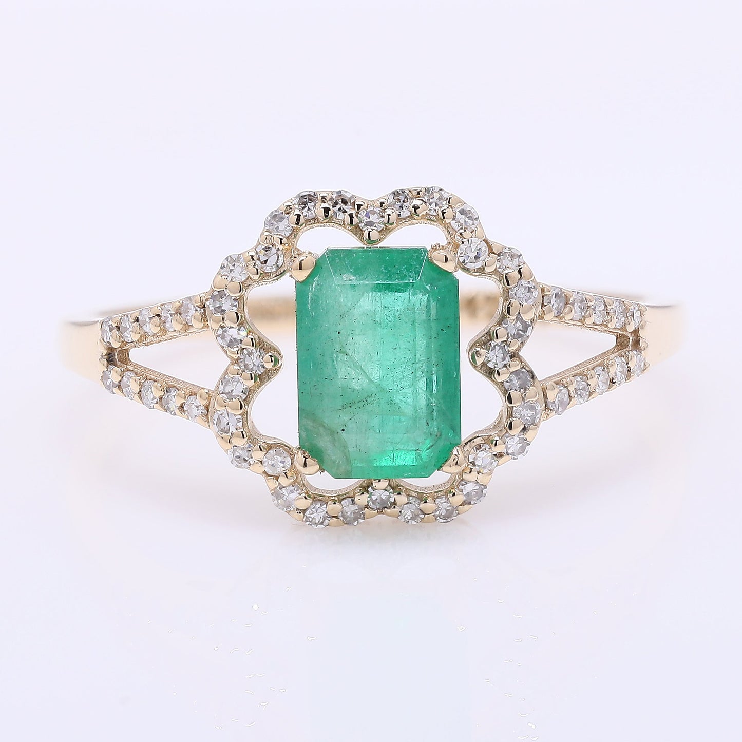 1.14 Ct Octagon Step Cut Natural Emerald 14K Gold Ring